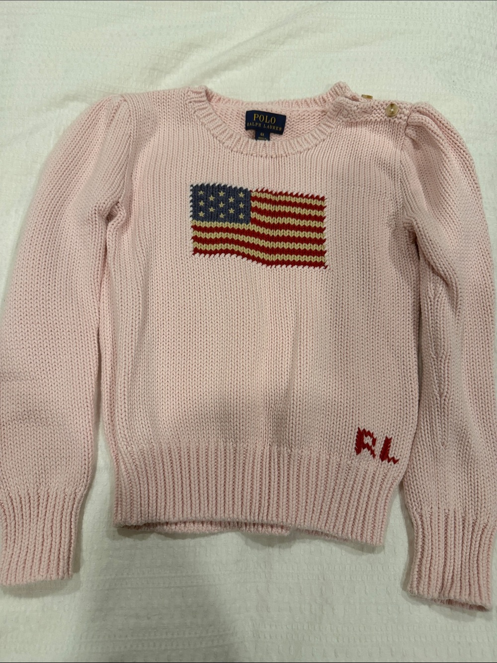 Polo by Ralph Lauren Pink Knit Sweater with American Flag